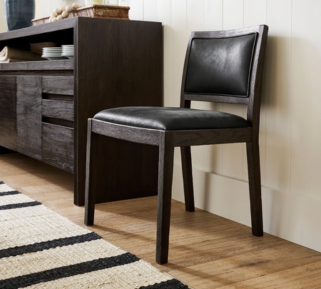 Pottery barn leather dining best sale chairs