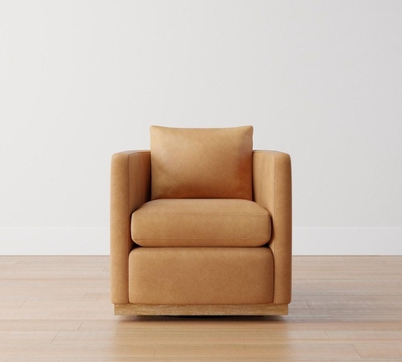 Buy Ayden Barrel Leather Swivel Armchair with Wood Base online