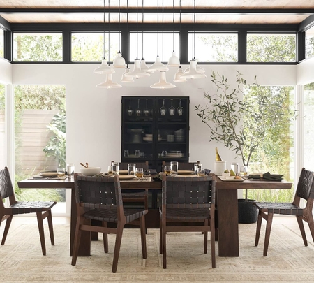 Pottery barn leather 2025 dining chairs