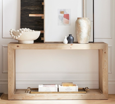 Wood console top table with doors